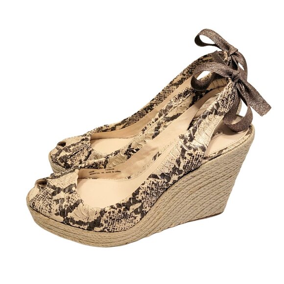Coach Shoes - COACH Maritza Snake Skin Peep Toe Slingback Bow Espadrille Wedge